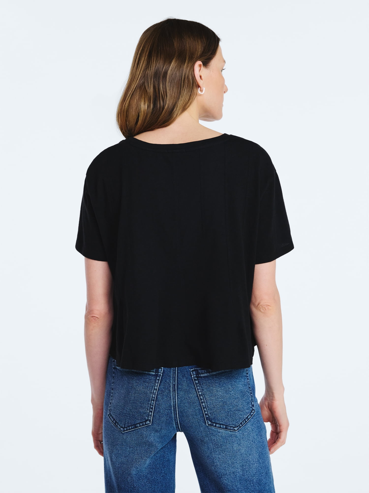 Scoop Women’s and Women's Plus Pleated Cropped Cotton Tee, Sizes XS-4X