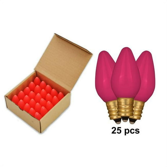 Queens of Christmas C7-SMD-RETRO-PI-F-25 C7 Frosted Dimmable SMD LED Retrofit Bulbs, Pink - Pack of 25