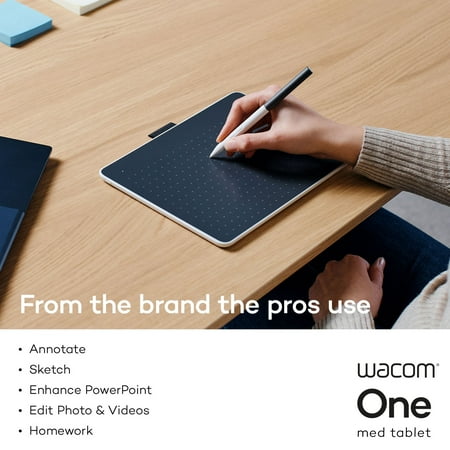 Wacom - One Medium 9.9" x 7.1" Bluetooth Graphics Drawing Tablet - White
