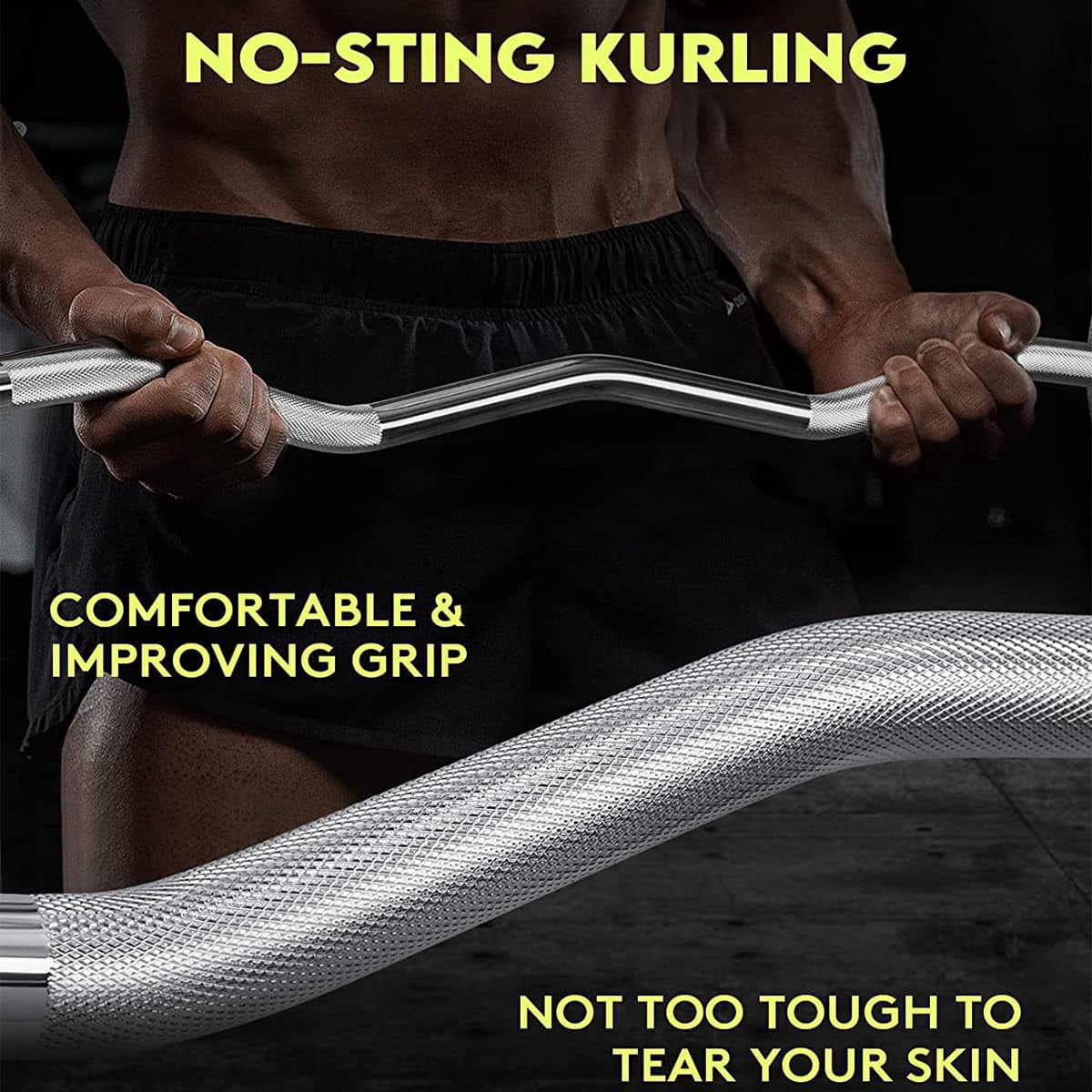Olympic EZ Curl Barbell Bar, 47” Strength Training EZ Bar for Weight Lifting,Hip Thrusts,Biceps, triceps, Back/Leg Muscle Exercise,Chrome Curling Bar for 2 Inch Weight Plates,with 2 Spring Collars