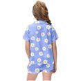thumbnail image 4 of Odeerbi 2-12 Years Kids Boys Girls Summer Satin Pajamas Notched Lapel Short Sleeve Shirts Shorts Set Soft Loungewear Daisy Print Sleepwear Kids Boys Girls Clothes, 4 of 5