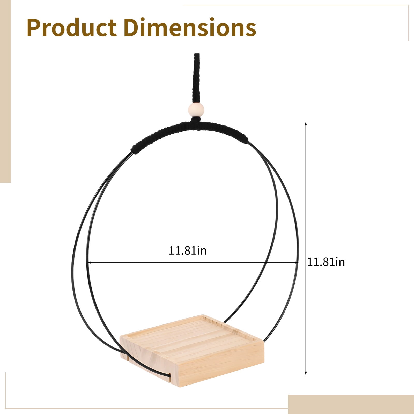 4 Pcs Wooden Iron Planter Set 30 x 30 cm/12 x 12 in, Black Hanging Planters for Indoor Plants, Boho Nordic Style with Wooden Base Tray, Ideal for Home and Balcony Decoration