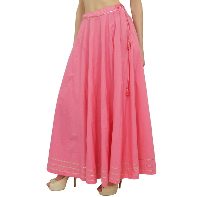 Bimba Jupe Rose à Taille Froncée avec Cordon de Serrage Design Ethnique Gota Patti pour Femmes-TG