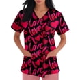 thumbnail image 2 of Delconic Scrub Tops Women Short Sleeve Plus Size V-Neck Fun Printed Scrubs Top Medical Nursing Uniforms with Pockets Hot Pink 3XL, 2 of 5