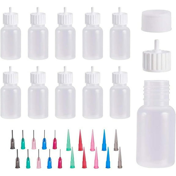 1 Set 10Pcs 30ml(1oz) Multi Purpose Precision Tip Glue Applicator Bottle Set Liquid Dropper Bottles with 20 Needle Tips & 20 Caps for Paper Quilling DIY Craft