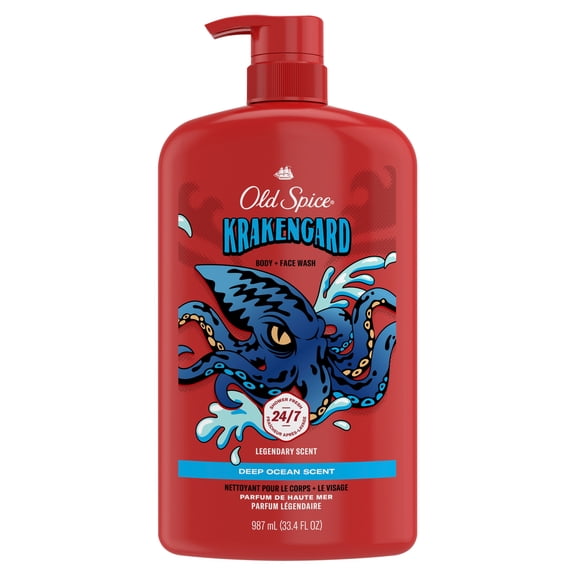 Old Spice Cleansing Body Wash for Men, 24/7 Shower Clean with Lasting Scent, 2 in 1 Face and Body Wash, Rich Lather, Krakengard, Deep Ocean Scent, 33.4 fl oz