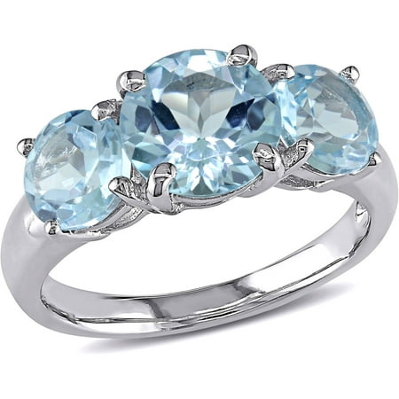 Tangelo 4-3/8 Carat T.G.W. Sky Blue Topaz Sterling Silver Three Stone Ring