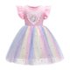 thumbnail image 1 of Vestido de niña de verano de punto fino con unicornio, vestido infantil con mangas voladoras, vestido de princesa de malla arcoíris, 1 of 5