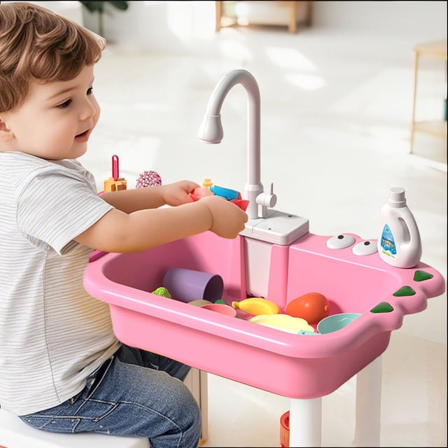 Kids' Pretend Play Kitchen Set With Storage & Dishwashing/Vegetable Washing Accessories Multiple Colors