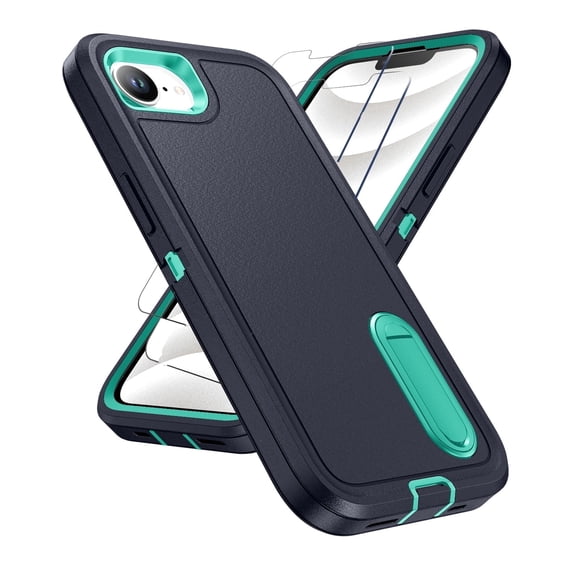 For iPhone 16E Case Military Grade Dual Layer Shockproof Phone Cover Build With Kickstand Dustproof Drop Proof Protective Case for iPhone 16e 2025 6.1"(Navy Blue/Light Blue)