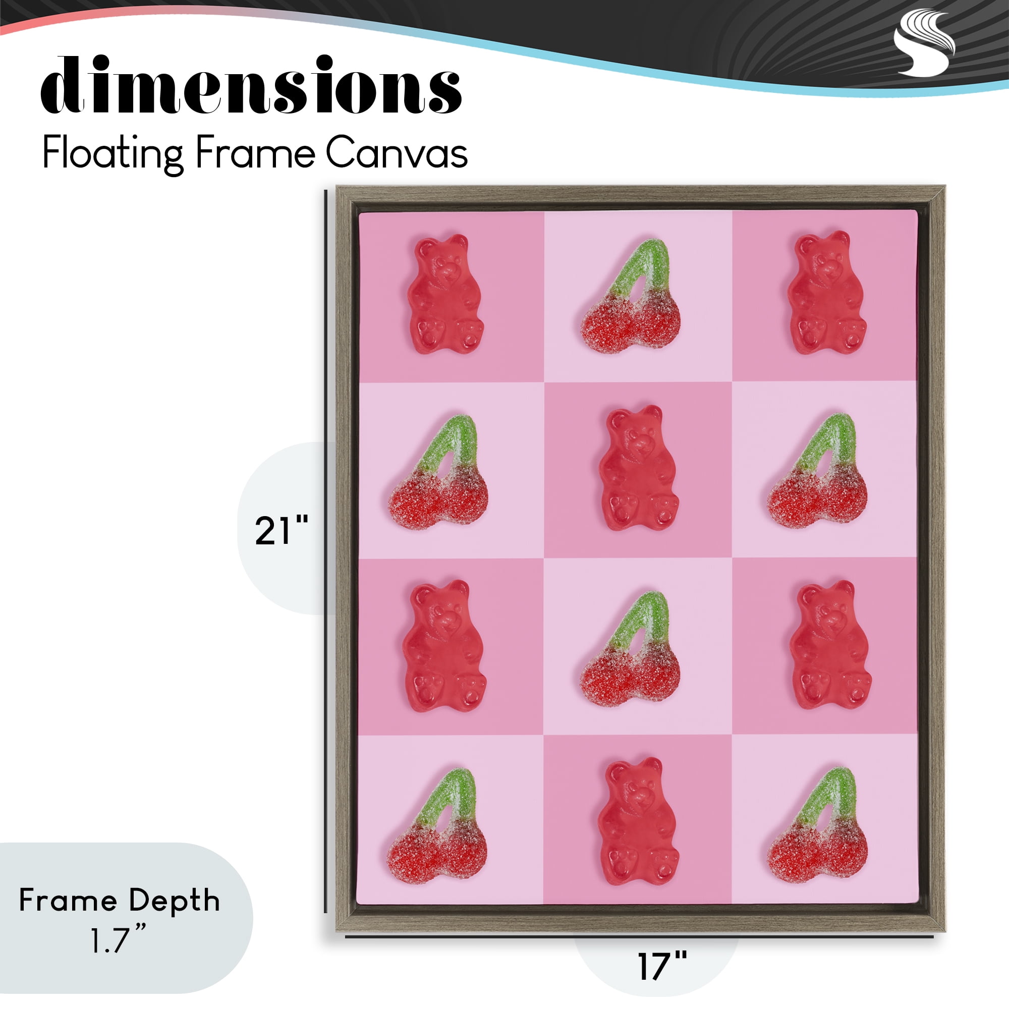 Stupell Industries Gummy Bears and Cherries Grid Brown Framed Floater Canvas Wall Art, design by LISH Creative
