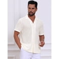 thumbnail image 4 of DARING DIVA Men's Hollow Jacquard Camp Collar Short Sleeve Beach Texture Shirts M Beige, 4 of 7