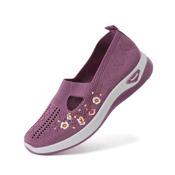 Women's On Casual Shoes Breathable Soft Sole Lightweight Shoes for Everyday Comfort Embroidered Detail Flat Shoes