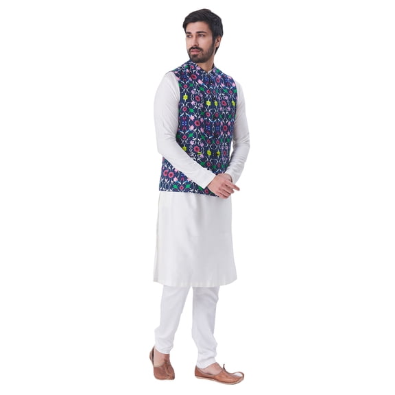 ELINA FASHION Men's Indian Raw Silk Kurta Pajama And Nehru Jacket (Waistcoat) || Wedding Ethnic Diwali Puja Set