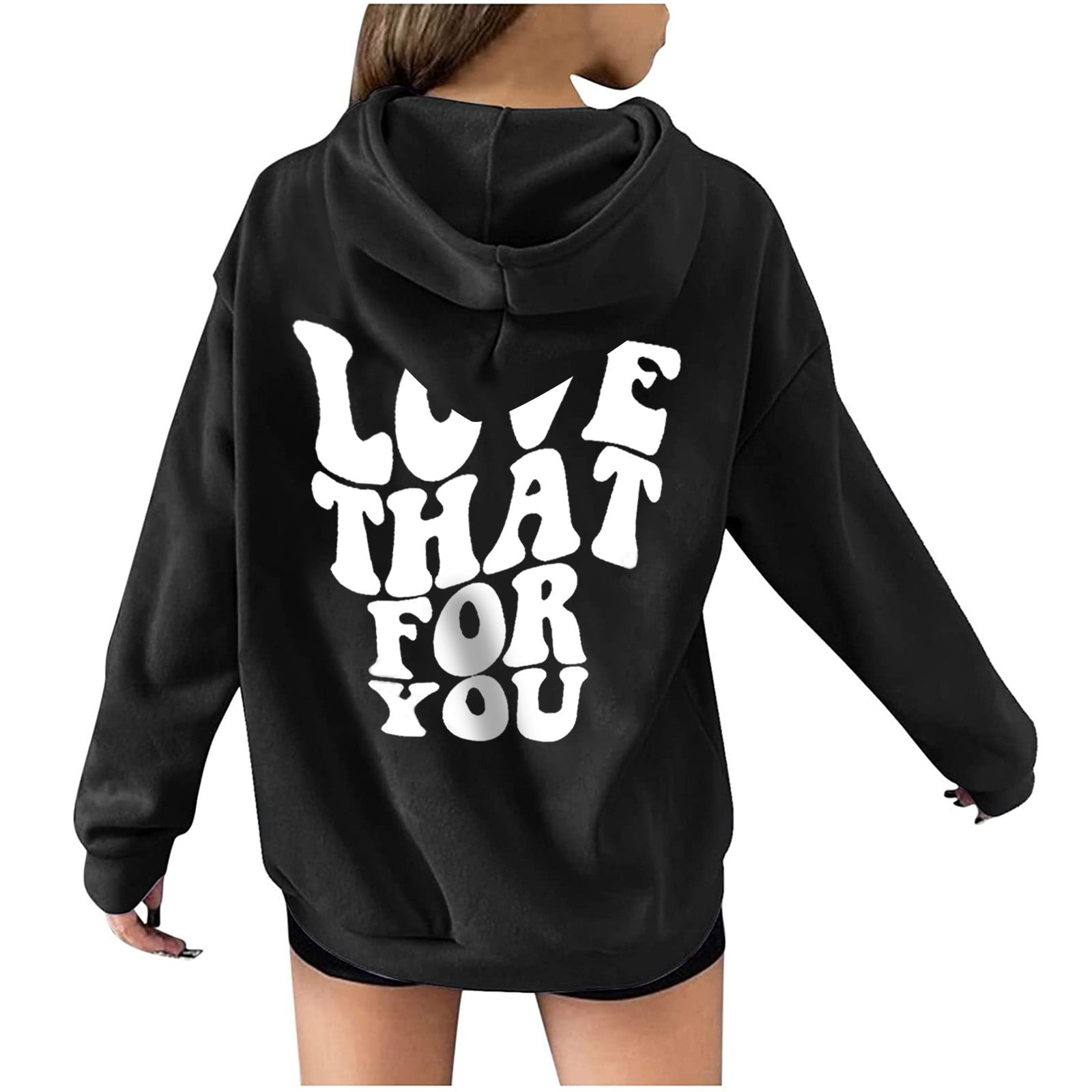 Fesfesfes Women Hooded Loose Sweatshirts Drawstring Hoodies Back Graphic  Shirts Casual Pullover Long Sleeve Tops With Pocket Clearance Under $10 |  lupon.gov.ph