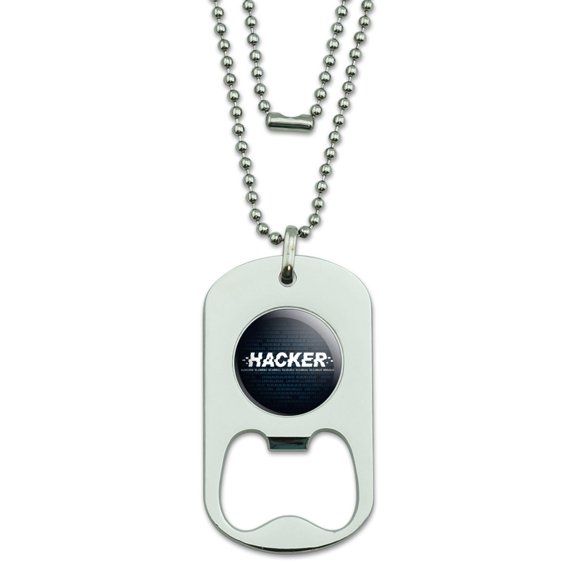 Hacker Binary Code Geek Nerd Military Dog Tag Bottle Opener Pendant