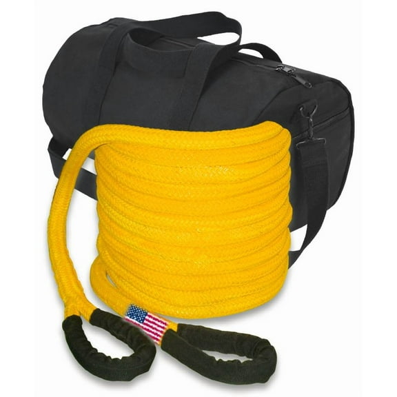(4x4 RECOVERY) U.S. made "SAFETY YELLOW" Safe-T-Line® Kinetic Snatch ROPE - 1 inch X 30 ft with Heavy-Duty Carry Bag