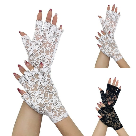 2 Pairs Floral Lace Fingerless Gloves For Women Wedding Bridal Prom Formal Events And Vintage Costume Accessories