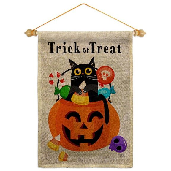 Breeze Decor GS120267-DB-05 Silly Halloween Kitty Falltime 13 x 18.5. in. Double-Sided Decorative Horizontal House Garden Flag Set for Decoration Banner Yard Gift
