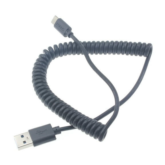 Compatible With Motorola Moto G7 Power Play - Black Coiled Type-C Cable Rapid Charger Sync USB Wire USB-C Power Cord L5Z