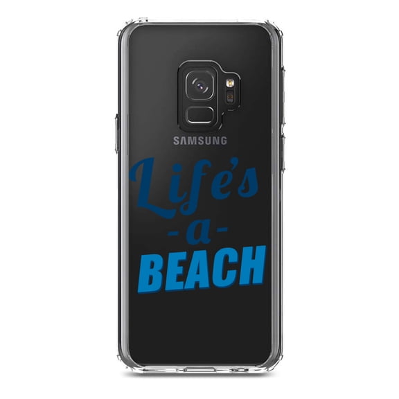 DistinctInk Clear Shockproof Hybrid Case for Samsung Galaxy S9 (5.8" Screen) - TPU Bumper Acrylic Back Tempered Glass Screen Protector - Life's a Beach