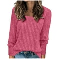thumbnail image 2 of VBTAPA Womens Ribbed Knit Tunic Tops Square Neck Long Sleeve Knitted Sweater Side Split Casual Pullover Going Out Blouse 50% Percent Off Deals Today Pink L, 2 of 8