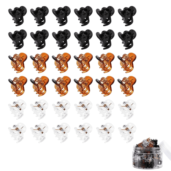 Hair Claw Clips,Strong Grip Mini Hair Clips with Teeth Non-slip,Good for Women Girls Thin Thick Hair, 36pcs, Black, Brown, Clear