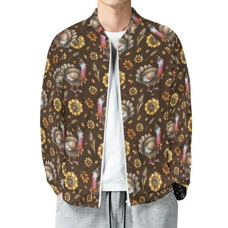 Lightweight Jacket for Men - Turkey Sunflower Harvest Casual Zip Up Bomber Jacket Men Spring Fall Winter Windbreaker Coat with Pockets