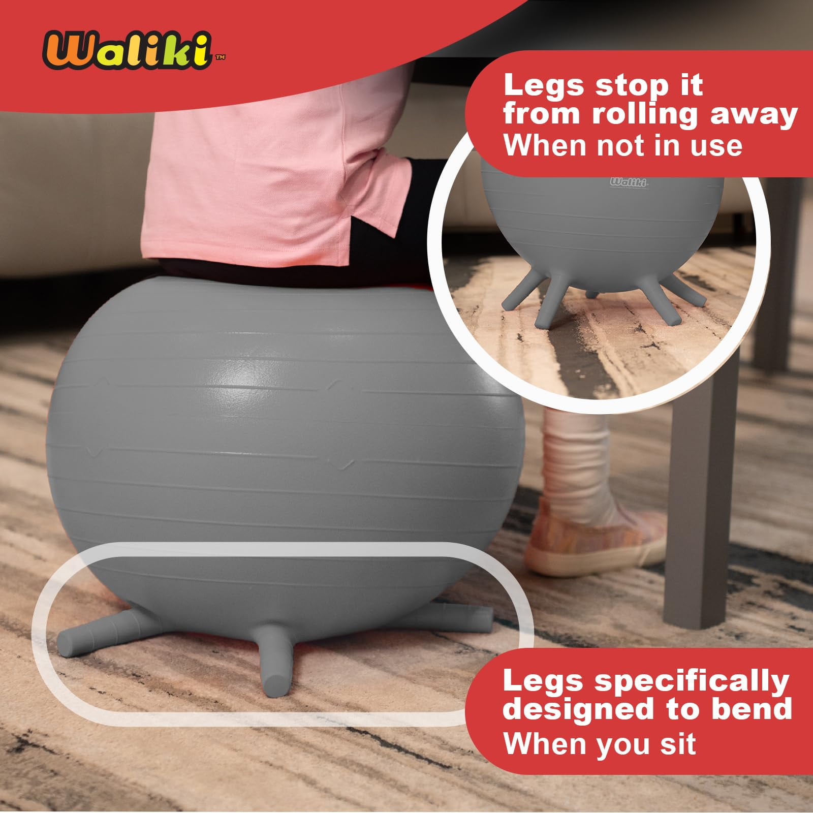 WALIKI Chair Ball with Feet for Kids 4 Pack | Alternative Classroom Seating Ball (18'' - 4 Pack)