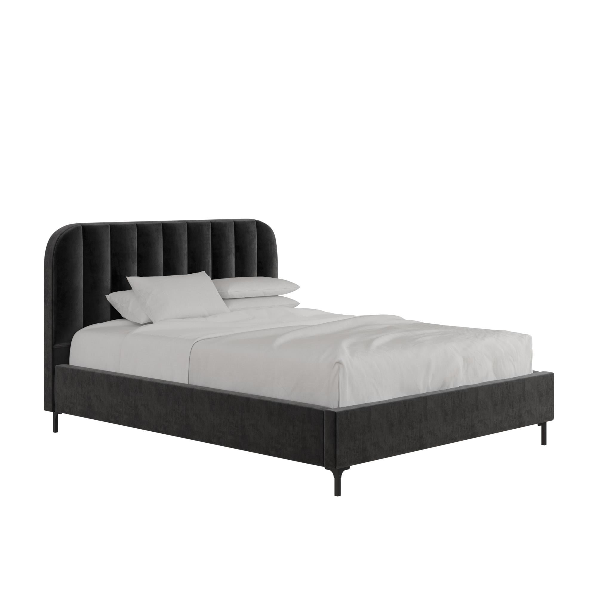 DHP Callie Upholstered Platform Bed, Queen, Black Velvet