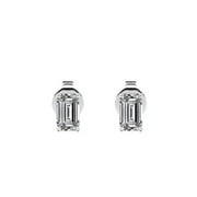 0.38 Carat Emerald Cut Diamond - Minimalist Solitaire Stud Earrings - 18K White Gold Plating Over Silver
