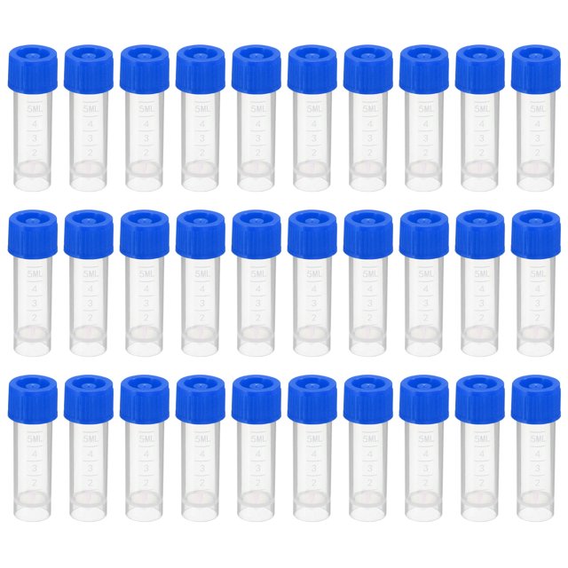 Unique Bargains 5mL Plastic Test Tubes, 80 Pack Frozen Test Tube Graduated Vial Container Storage Screw Cap, Blue Clear