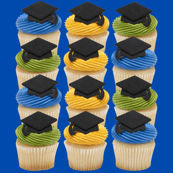 Class of 2018 Graduation Black Easy Toppers Cupcake Decoration Rings -24pk