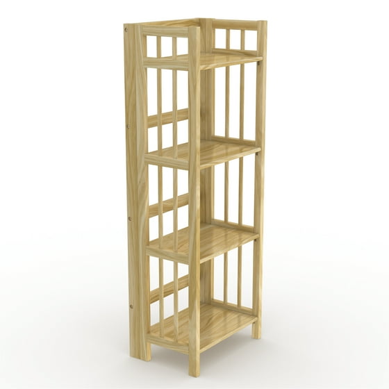 No Assembly Folding Bookcase 4 Shelves Media Cabinet Storage Unit For Home Office Natural 16 Wide