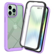 iPhone 14 Pro Case with Built in Screen Protector,Dteck Full-Body Shockproof Rubber Hybrid Protection Crystal Clear PC Back Protective Phone Case Cover for iPhone 14 Pro,Purple