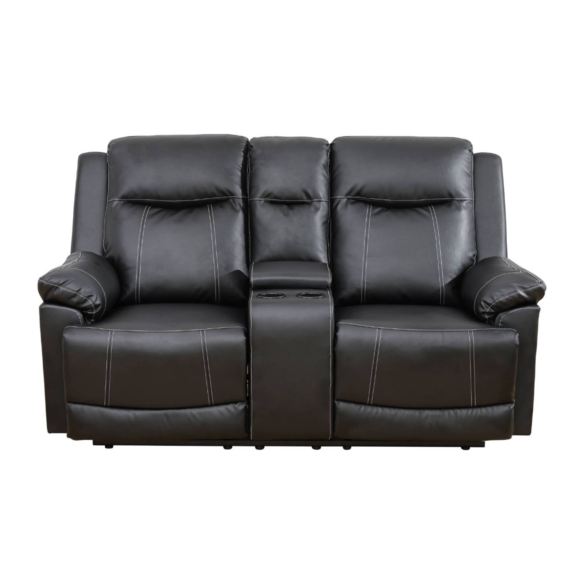 Modern Leather Reclining Loveseat Chairs,2 Seater Lazy Boy Sofa Chair Manual Nursery Recliner ,Black