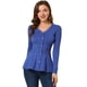 thumbnail image 1 of Top de Peplum de Punto Jersey Acanalado de Manga Larga con Cuello En V para Mujer Allegra K Azul XL, 1 of 6