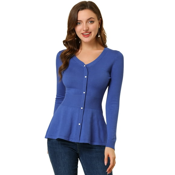 INSPIRE CHIC Women's V Neck Long Sleeve Ribbed Pullover Knitted Peplum Top