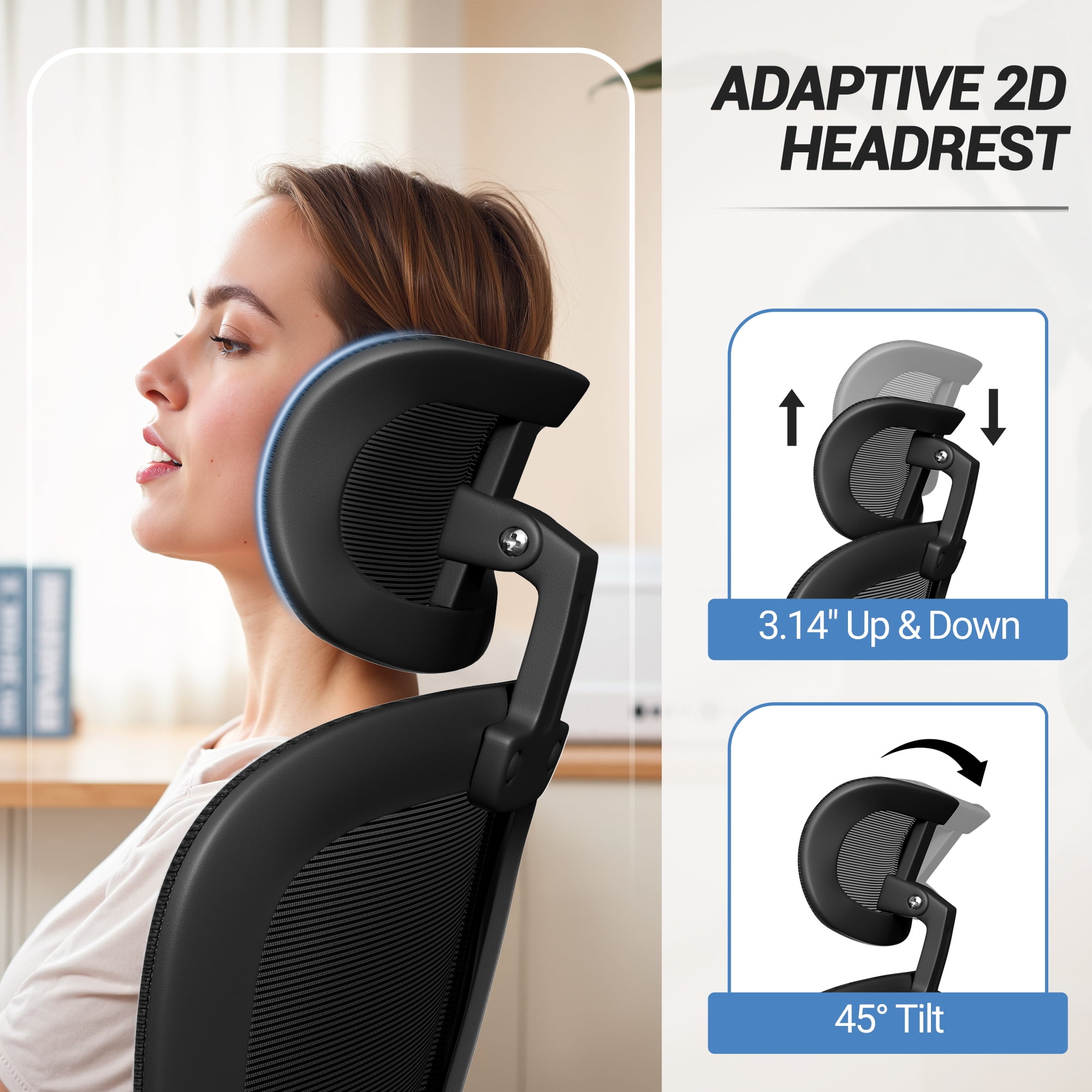 Lacoo Ergonomic Office Chair High Back Desk Mesh Chair Adjustable Lumber Support and Headrest with Flip up Armrest for Home Office, Black
