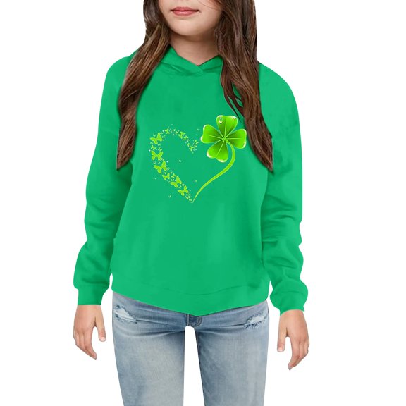 UACY Toddler Kids Cute Printed Fashion Hooded Sweatshirt Pullover Hoodie, Casual Long Sleeve Sports Top for Boys Girls Outdoor Playwear (Green, 10-11 Years)