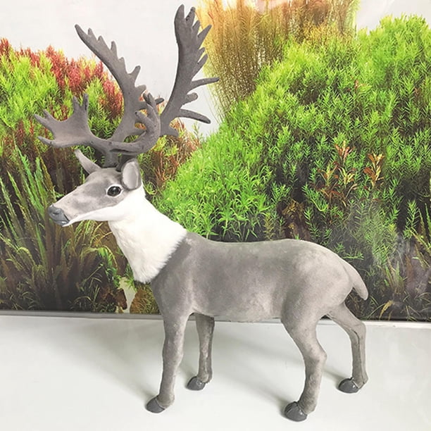 Figuras de ciervos realistas, adorno de ciervo, juguetes en miniatura, modelo de Animal, artesanías, estatua para sala de estar, armario, estante, gris grande