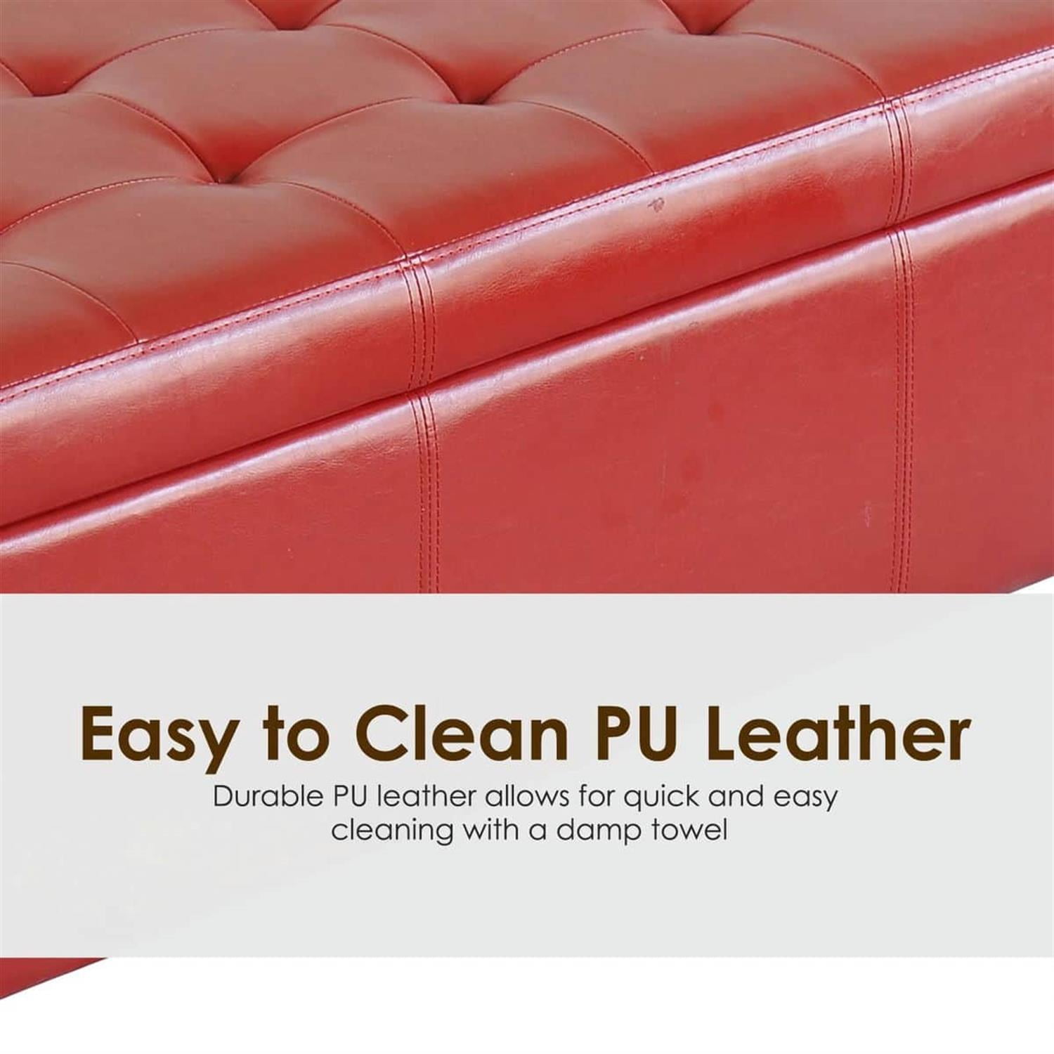 Demi Bonn 50" Oversized Ottoman, Tufted Faux Leather Bench, Storage Ottoman for Living Room, Bedroom, Modern Storage Bench, Red