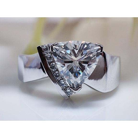 Silver & Stone Jewels Stunning Trillion Cut CZ Ring with Luxurious 14K White Gold Finish