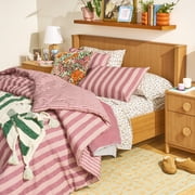 Beautiful by Drew Barrymore 4-Piece Queen Sheet Set, 100% Cotton Washed Percale, White Botanical