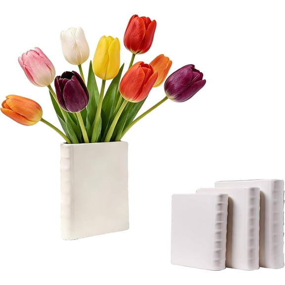 Blank Book Vase, Unique Blank Book Shaped Flower Vase, White Ceramic Book Vase, Art Decor Style Piece, for Home Decor,Bookshelf,Desk,or Table Centerpiece (S(7.7 * 6.2ins))
