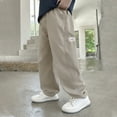 thumbnail image 2 of NAISIBABY Big Boys Pants with Pockets 10T, Elastic Waist Baggy Fit Straight Leg Lightweight Causal Trousers Khaki(5-15T), 2 of 6