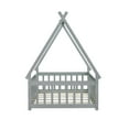 thumbnail image 3 of Mirightone Twin Size Floor Bed, Montessori Teepee Floor Bed with Rails, Wood Tent-Shaped Bed with Fence (Gray), 3 of 11