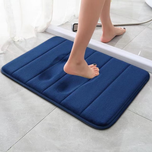 Alfombrilla de baño de espuma viscoelástica de 40 x 60 cm, absorbente de agua, gruesa y antideslizante, ultrasuave para suelo y bañera, color azul marino.