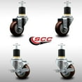 thumbnail image 2 of 3 Inch SS Maroon Poly Wheel Swivel 1-7/8 Inch Expanding Stem Caster Set 2 Brakes, 2 of 2