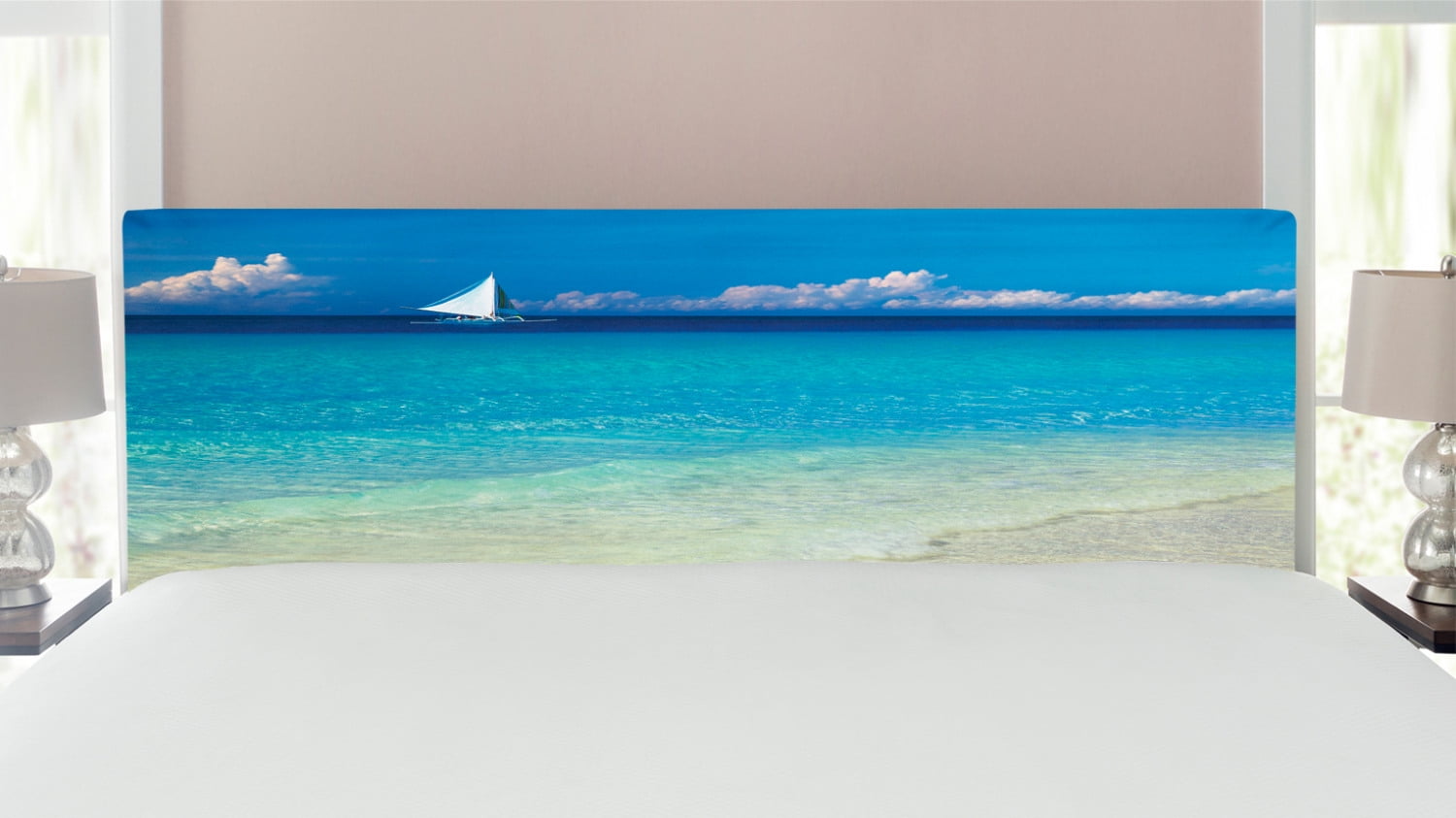 Nautical Headboard, Exotic Tropic Beach in Philippines Island Horizon